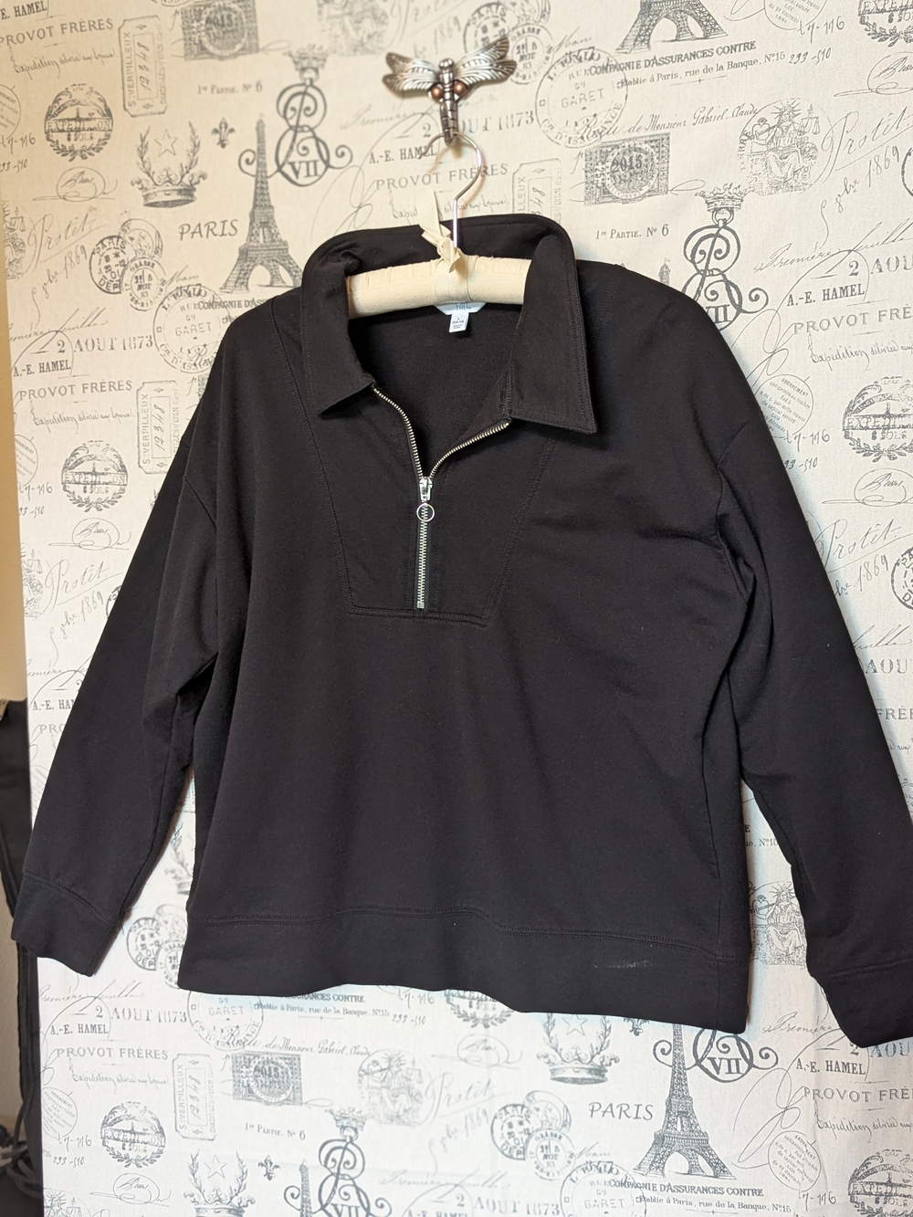 Time and Tru Black Quarter-Zip Women's Pullover Lightweight Sweatshirt Size L
